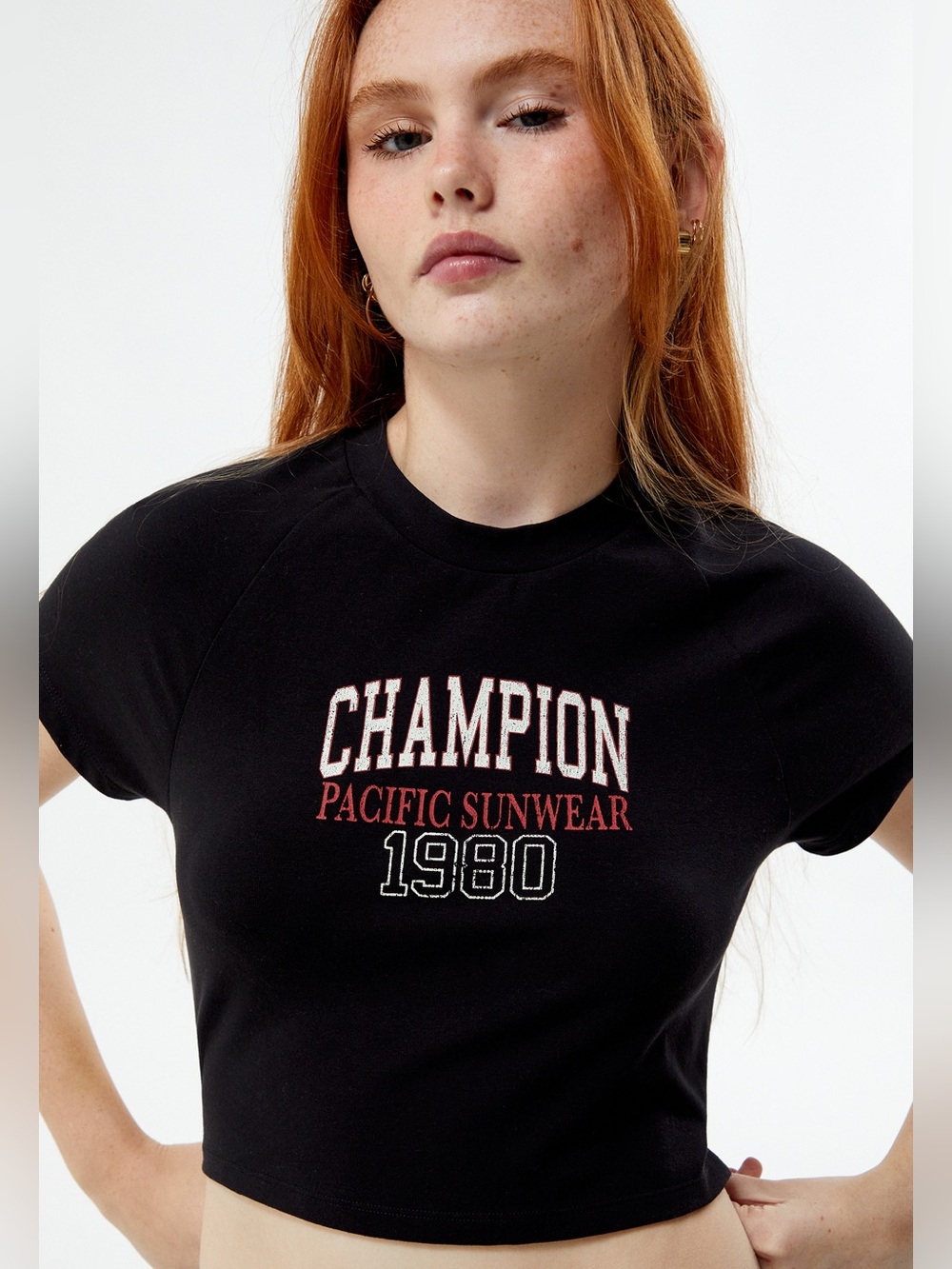 💜2 For $25💜Champion x Pacsun Pacific Sunwear 1980 Black Raglan Cropped Baby Tee